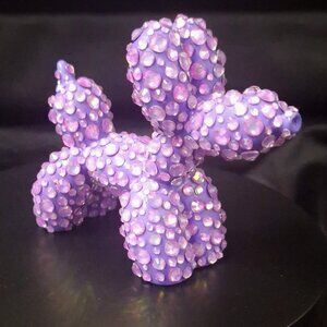Purple Bedazzled Balloon Dog Statuette with Iridescent Purple Glass Rhinestones